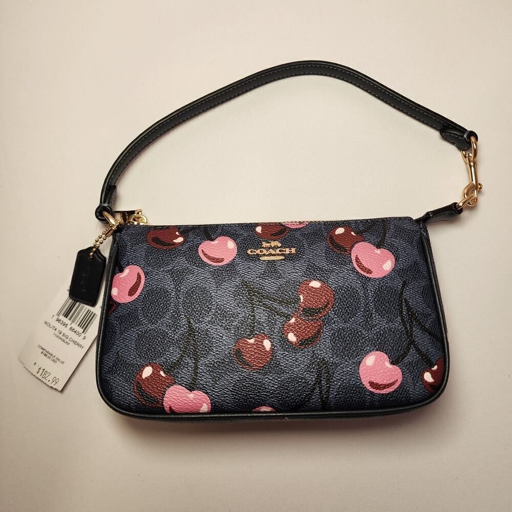 NWT COACH CZ011 Nolita 19 Signature Canvas &Leather Cherry Print Bag Denim